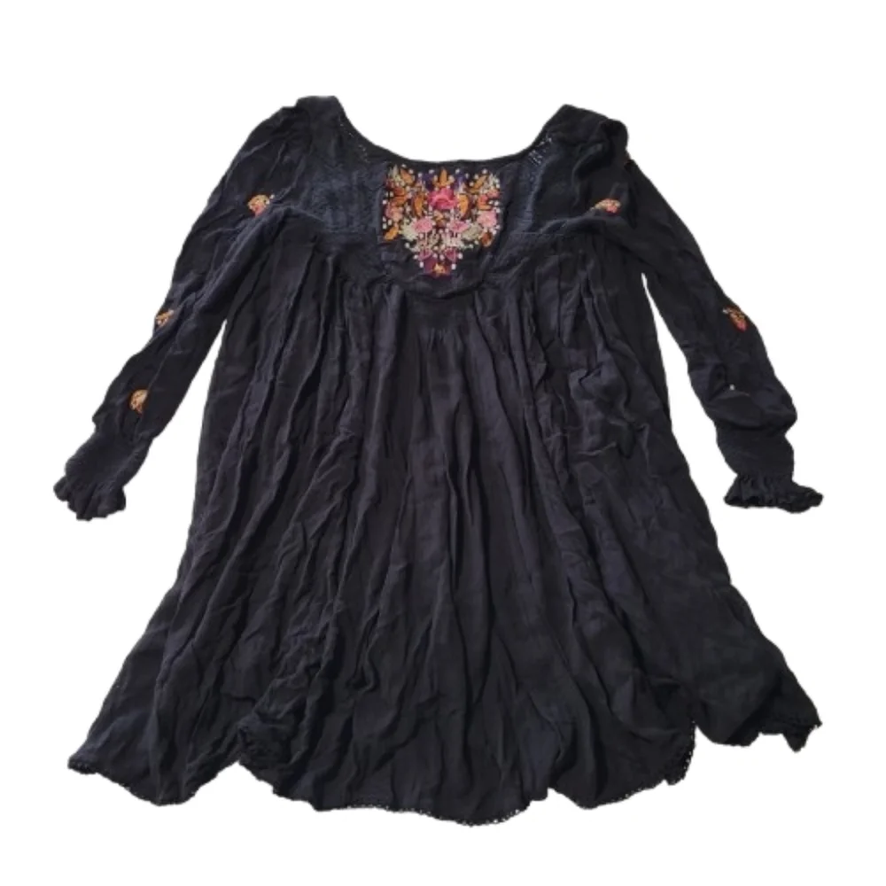 Free People Mohave Embroidered Minidress Fall‎ Bohemian Black Women's Size XS